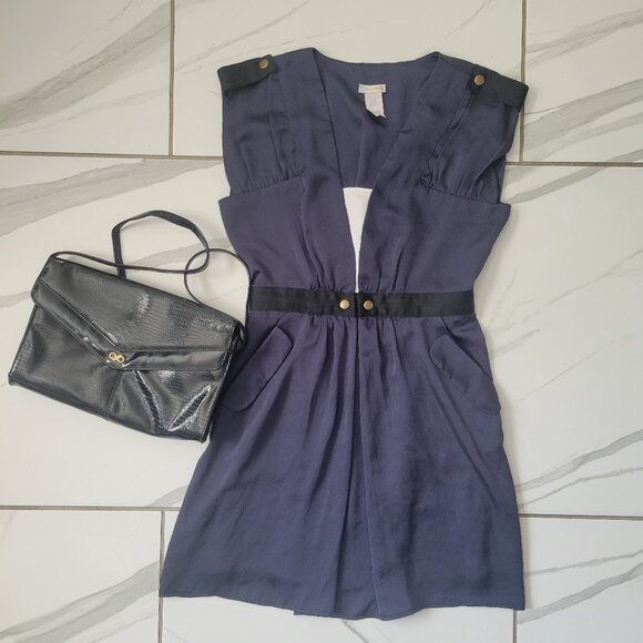 Vintage y2k Navy Black Gold Made in USA Mini Dress by Rubber Ducky Size Small - Picture 1 of 8